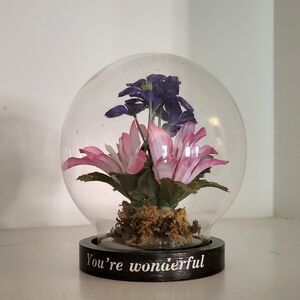 Vintage Glass Flower Dome Globe YOU'RE WONDERFUL Gift Kitsch